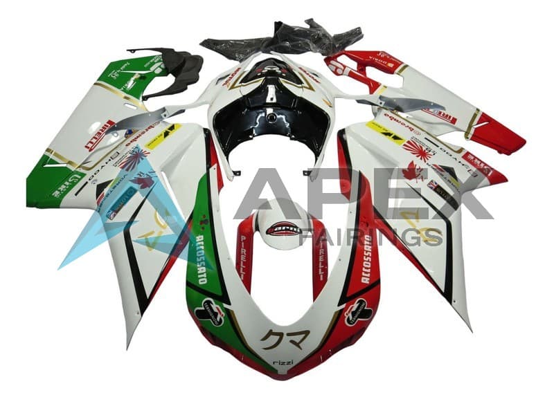 White Red Green Accossato - Ducati 848 (2007-2014) ABS Fairings | Apex Fairings
