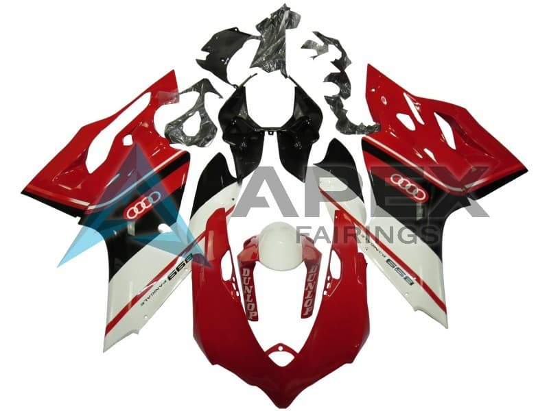 White Red Glossy Black Dunlop - Ducati 899 Panigale (2013-2015) ABS Fairings | Apex Fairings