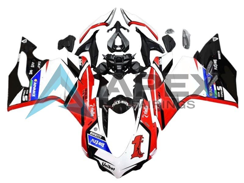 White Red Glossy Black Unibat Flex-Box - Ducati 959 Panigale (2016-2019) ABS Fairings — Style FE30 | Apex Fairings