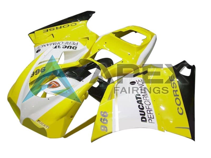 White Yellow Glossy Black Coe Performance - Ducati 996 996S (1999-2002) ABS Fairings — Style FE22 | Apex Fairings