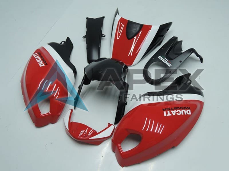 White Red Glossy Black - Ducati Monster 696 (2008-2014) ABS Fairings — Style FE38 | Apex Fairings