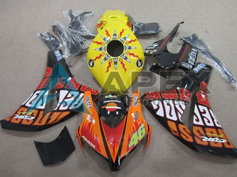 Yellow Orange Glossy Black Rossi Repsol 46 - Honda CBR1000RR Fireblade SC59 (2008-2011) ABS Fairings | Apex Fairings