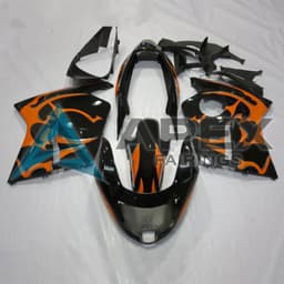 Black with Orange Flame - Honda CBR1100XX SuperBlackBird (1996-2007) ABS Fairings | Apex Fairings — view 1