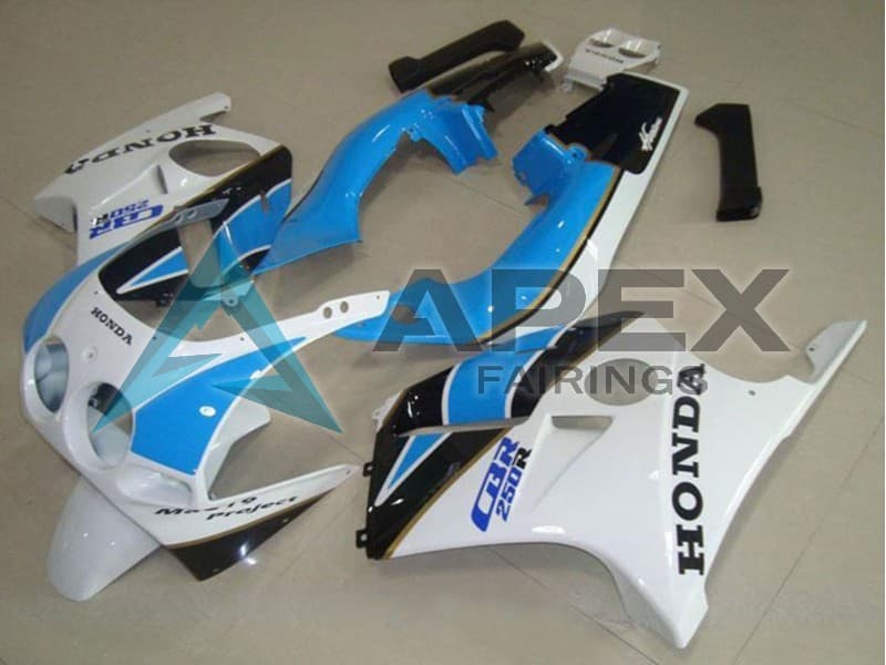 White Light Blue Glossy Black - Honda CBR250R MC19 (1988-1989) ABS Fairings — Style FE16 | Apex Fairings