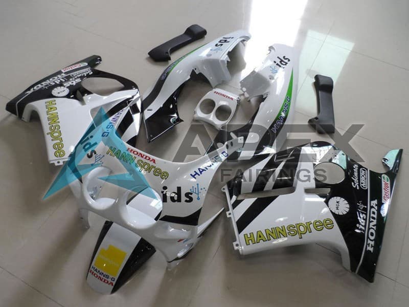 White Yellow Glossy Black Hannspree - Honda CBR250R MC19 (1988-1989) ABS Fairings | Apex Fairings