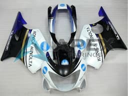 White Blue Glossy Black Konica Minolta - Honda CBR600 F4 (1999-2000) ABS Fairings — Style FE22 | Apex Fairings — view 1