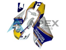 White Blue Yellow Gold Rothmans - Honda NSR250R MC28 (1994-1998) ABS Fairings — Style FE2 | Apex Fairings — view 2