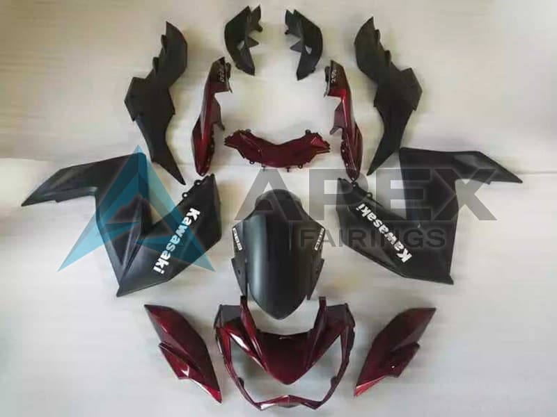 Matte Black Maroon Red - Kawasaki Z250 / Z300 (2015-2016) ABS Fairings | Apex Fairings