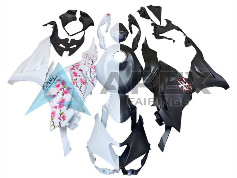 Black White with Flower - Kawasaki ZX-6R (2024-2026) ABS Fairings | Apex Fairings