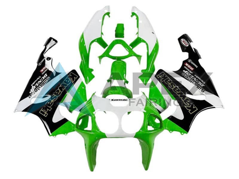 White Green Black Gold Silkolene Dunlop - Kawasaki ZX-7R (1996-2003) ABS Fairings | Apex Fairings