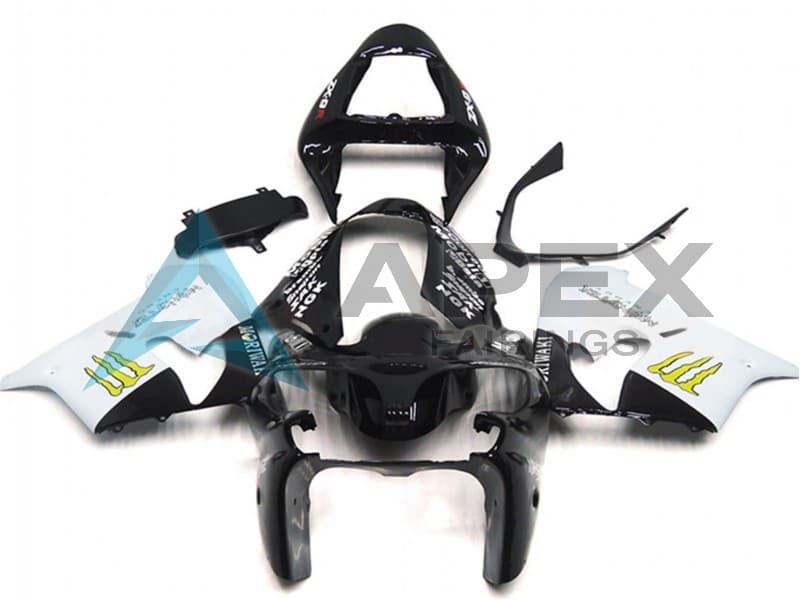 White Glossy Black Yellow Monster - Kawasaki ZX-9R (2002-2003) ABS Fairings | Apex Fairings