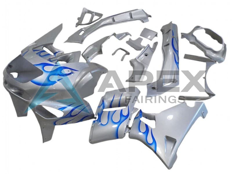 White Blue Flame - Kawasaki ZZR400 (1993-2007) ABS Fairings | Apex Fairings