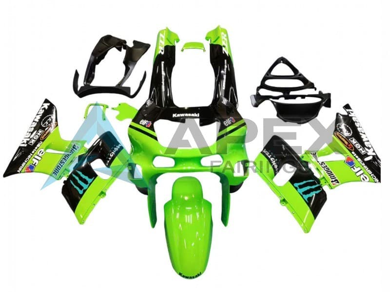 Green Glossy Black Blue Monster Elf Touch4 Bridgestone - Kawasaki ZZR600 (1998-2003) ABS Fairings | Apex Fairings