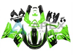Green Glossy Black Flame - Kawasaki ZZR600 (1998-2003) ABS Fairings | Apex Fairings — view 1