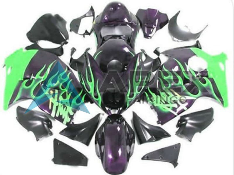 Glossy Black Green Flame - Suzuki GSX-R1300 Hayabusa (1999-2007) ABS Fairings | Apex Fairings