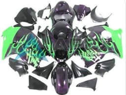 Glossy Black Green Flame - Suzuki GSX-R1300 Hayabusa (1999-2007) ABS Fairings | Apex Fairings — view 1