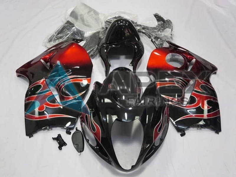 Glossy Black Red Tribal - Suzuki GSX-R1300 Hayabusa (1999-2007) ABS Fairings | Apex Fairings