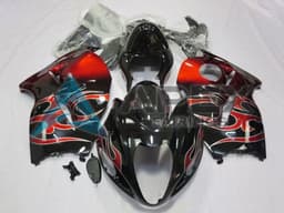 Glossy Black Red Tribal - Suzuki GSX-R1300 Hayabusa (1999-2007) ABS Fairings | Apex Fairings — view 1