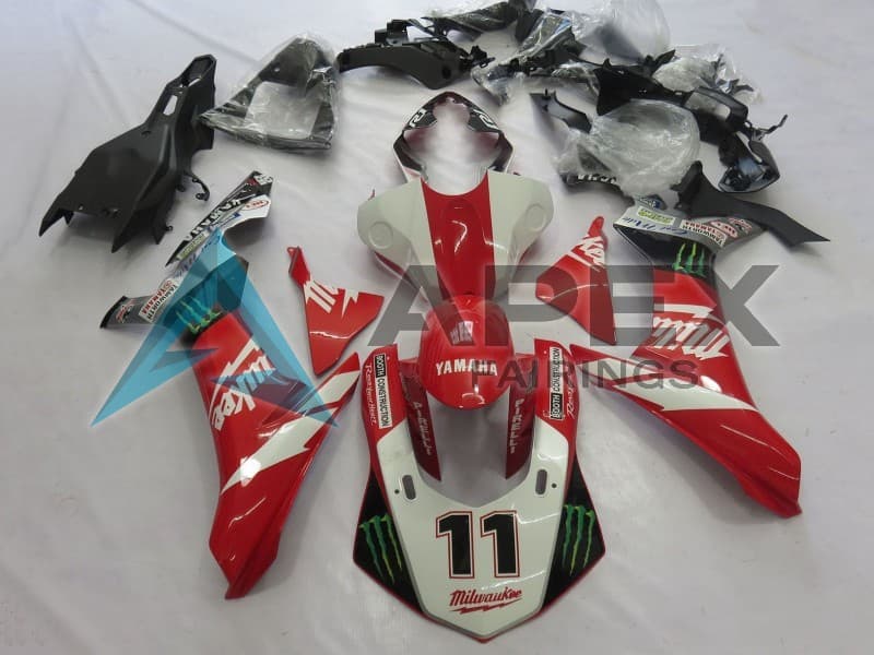 White Red Black Green Monster Milwaukee - Yamaha R1 / YZF-R1 (2020-2026) ABS Fairings — Style FE112 | Apex Fairings