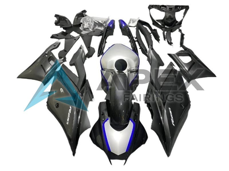 Silver Blue Black Carbon Fiber Style - Yamaha R3 / R25 / YZF-R3 / YZF-R25 (2022-2024) ABS Fairings — Style FE65 | Apex Fairings