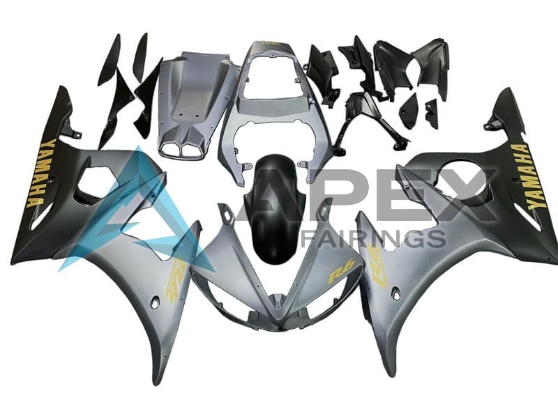 Matte Grey Matte Black Gold Decals - Yamaha R6S / YZF-R6S (2006-2009) ABS Fairings | Apex Fairings