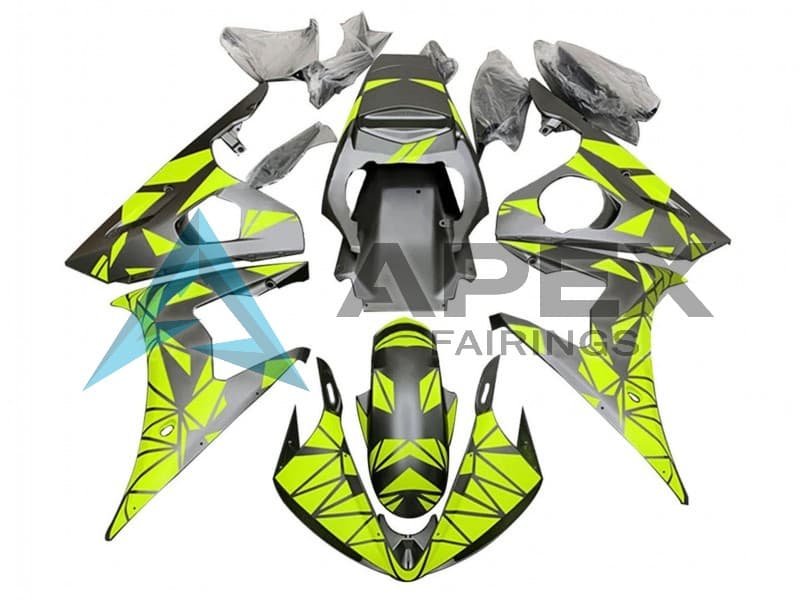 Neon Green Matte Black Geometric - Yamaha R6S / YZF-R6S (2006-2009) ABS Fairings | Apex Fairings