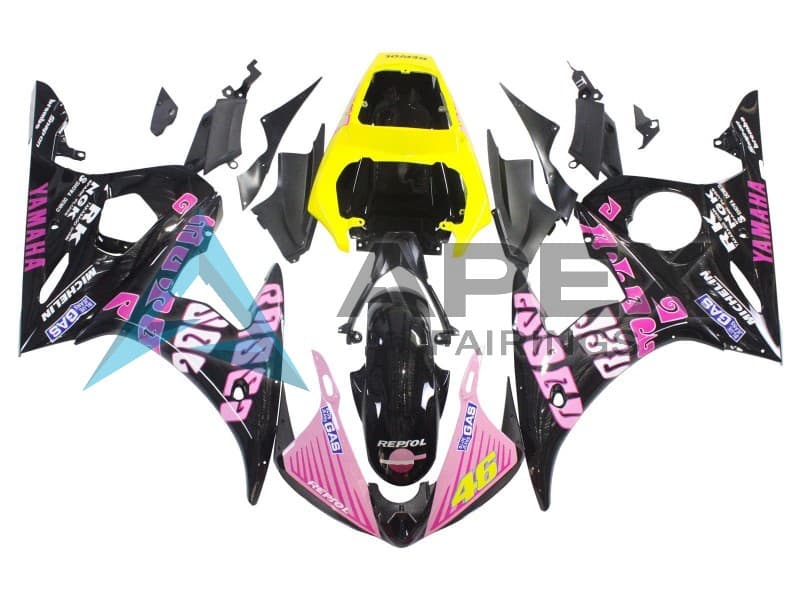 Yellow Pink Glossy Black Rossi Repsol 46 - Yamaha R6S / YZF-R6S (2006-2009) ABS Fairings | Apex Fairings
